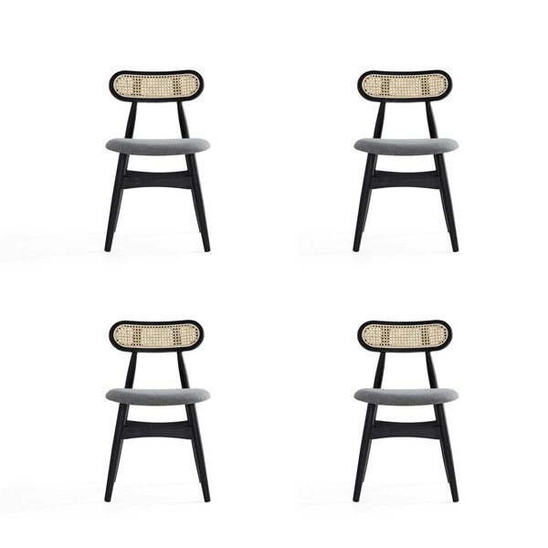 Manhattan Comfort Colbert Dining Chair in Black and Cane with Grey Upholstered Seating, Set of 4 2-DCCA02-GY - main